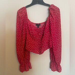 SBetro red hearts valentines 💘 date night blouse long sleeve smocked back XL